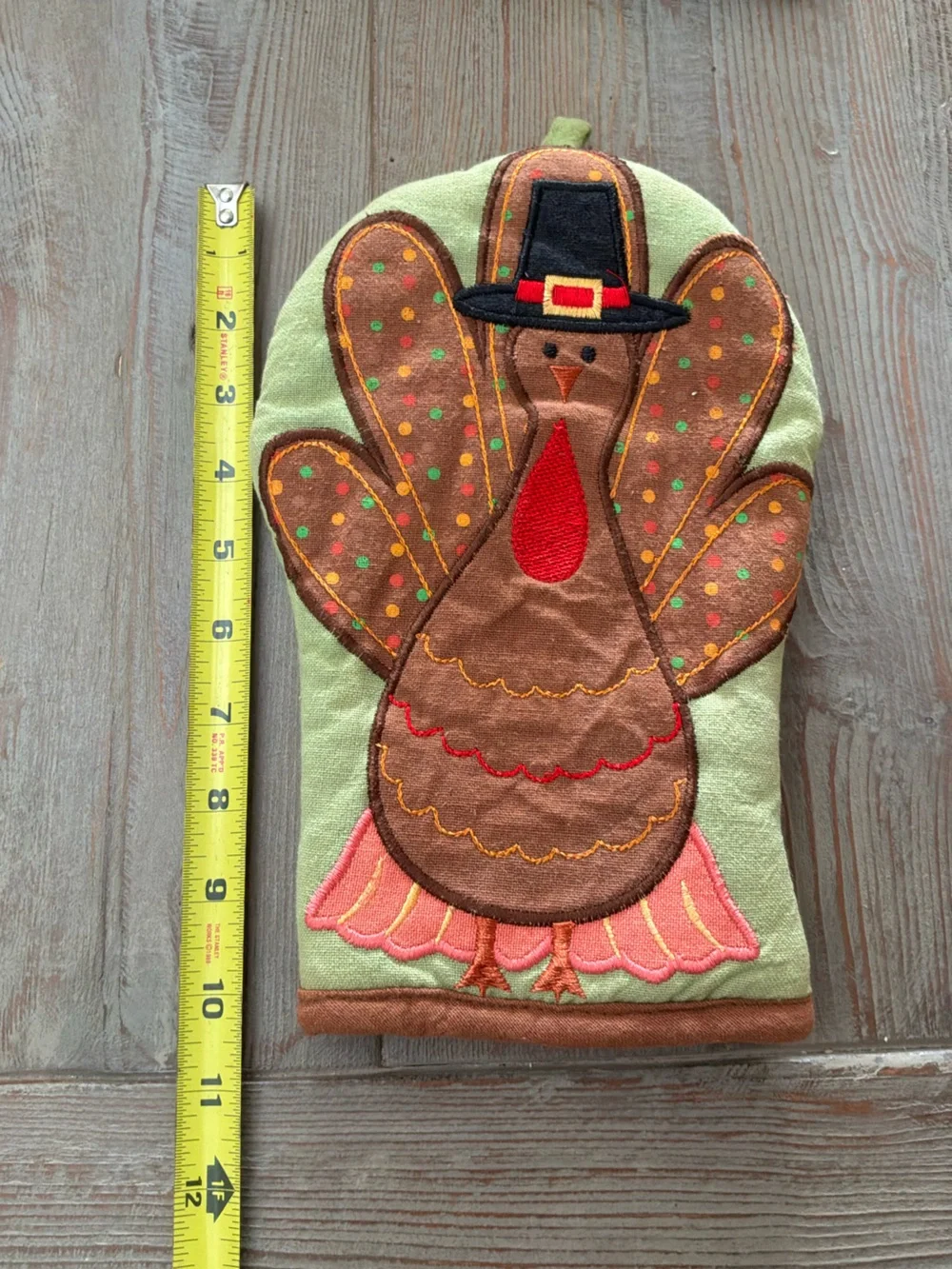 Festive Turkey Oven Mitt in Green and Brown